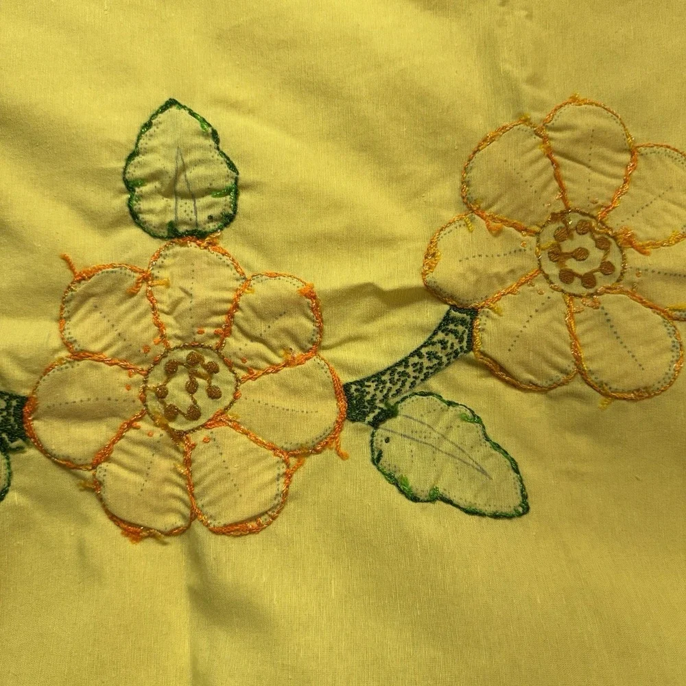 Vintage Cottagecore Hand Embroidered Pillowcase Set Standard‎ Lot of 2 Yellow